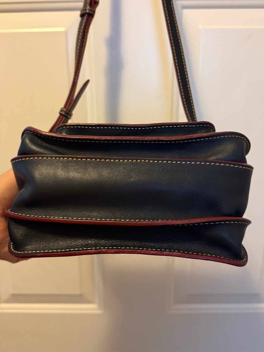 Dooney & Bourke Florentine Leather Binocular shoulder/Crossbody bag- Navy - Picture 7 of 16